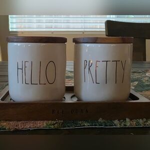 Rae Dunn Cream Canisters with Wooden Lids